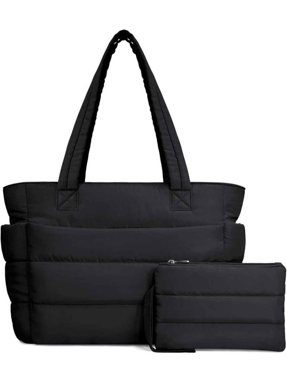 Women's Black Lightweight Puffy Handbag with Compartments Quilted for Work